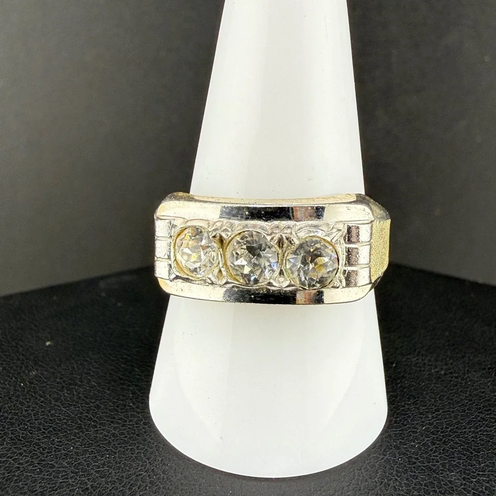 Vintage Joseph Esposito Ring Silver Gold Tone Three Stone Textured Band Size 10